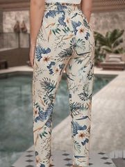 Vintage Floral Print Pants Vacation Knotted Long Length Pants