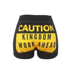 Letter Print Skinny Shorts Casual Shorts For Spring & Summer Women's Clothing