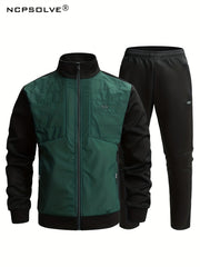 Men's Sports Suit with Zip Up Jacket and Stretch Waist Pants