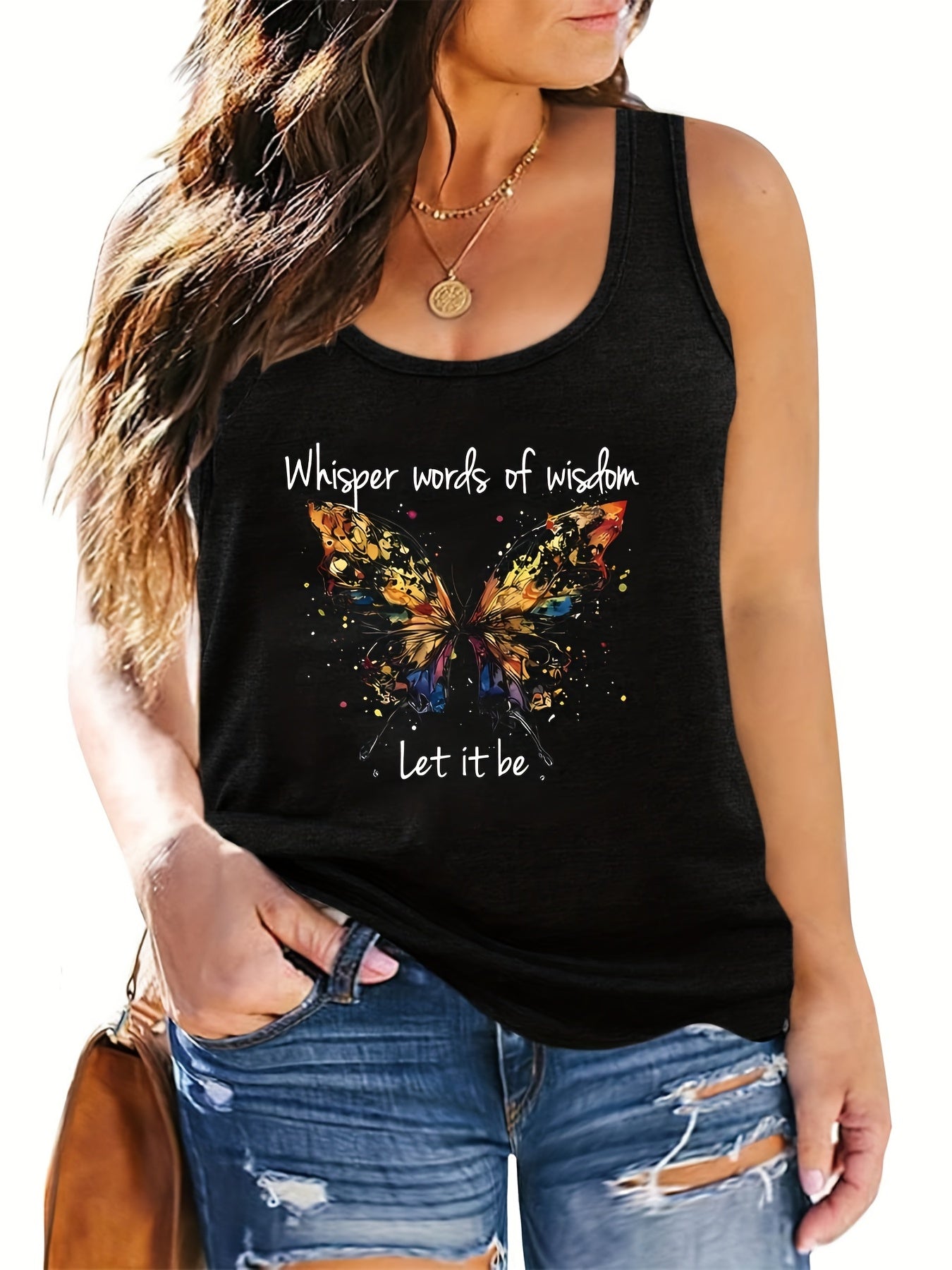 Butterfly Print Round Neck Tank Top