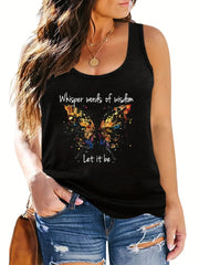 Butterfly Print Round Neck Tank Top