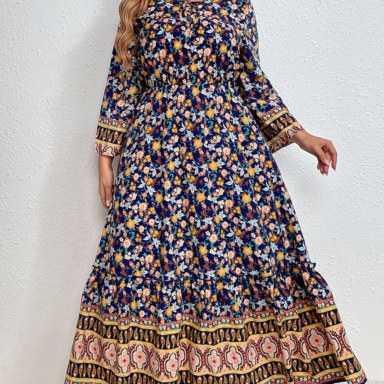Boho Ditsy Floral Print Plus Size Maxi Dress