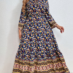 Boho Ditsy Floral Print Plus Size Maxi Dress