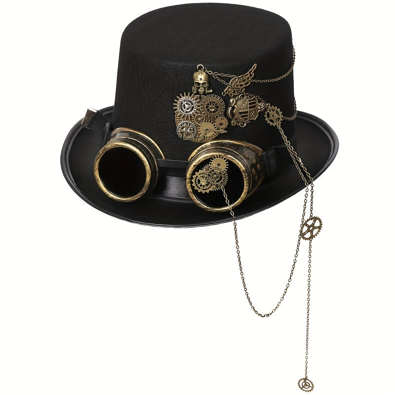 Heavy Metal Chain Steam Punk Hat With Skull Emblem for Halloween