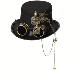 Heavy Metal Chain Steam Punk Hat With Skull Emblem for Halloween