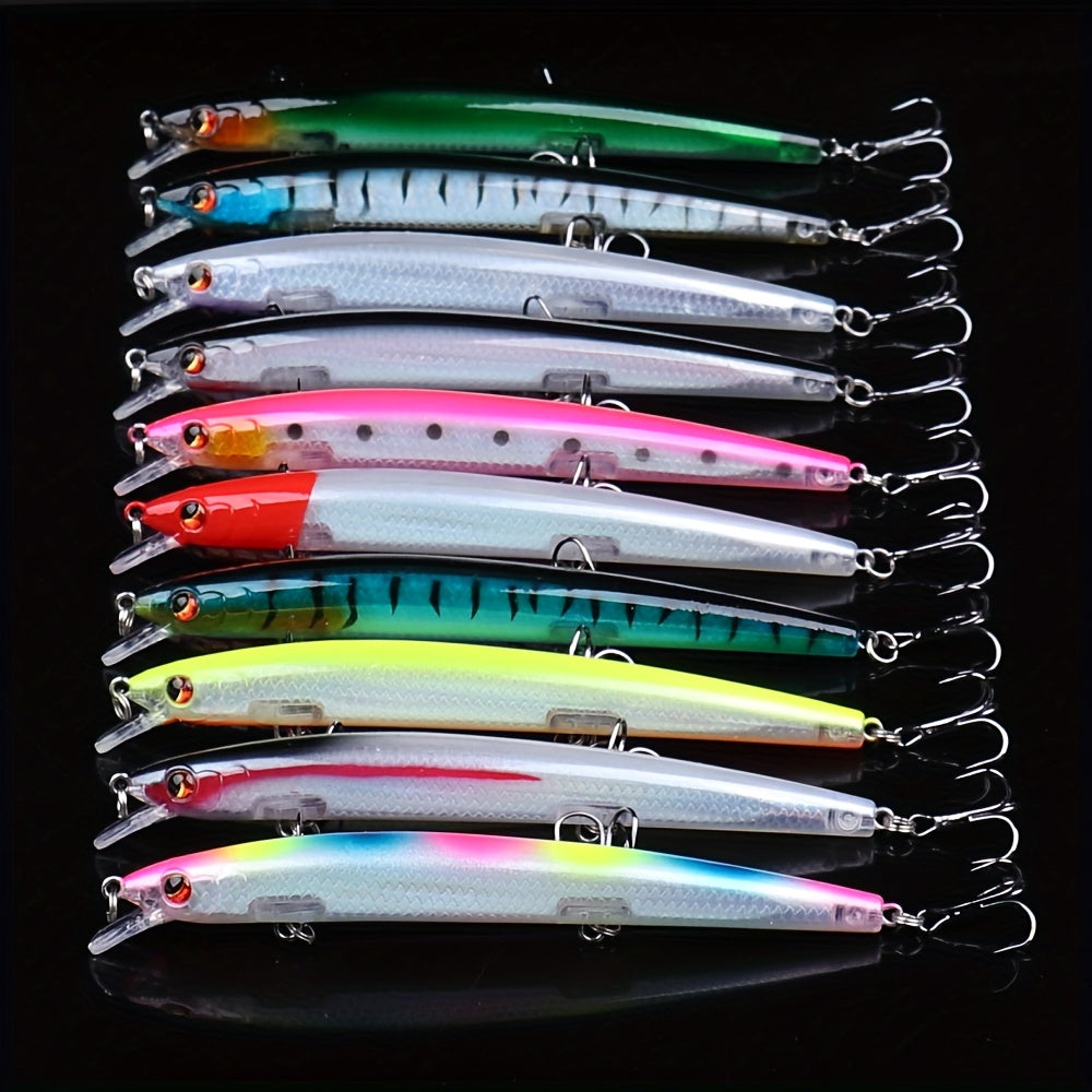 10pcs Bionic Minnow Lure Plastic Hard Bait Treble Hook Fishing Accessory