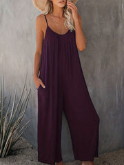 Solid Spaghetti Wide Leg Jumpsuit Casual Backless Sleeveless Jumpsuit