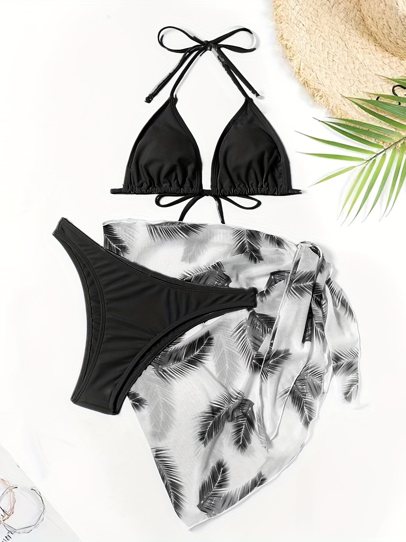 Halter Neck Bikini Set V Neck Backless High Cut Cover Up Bathing Suit