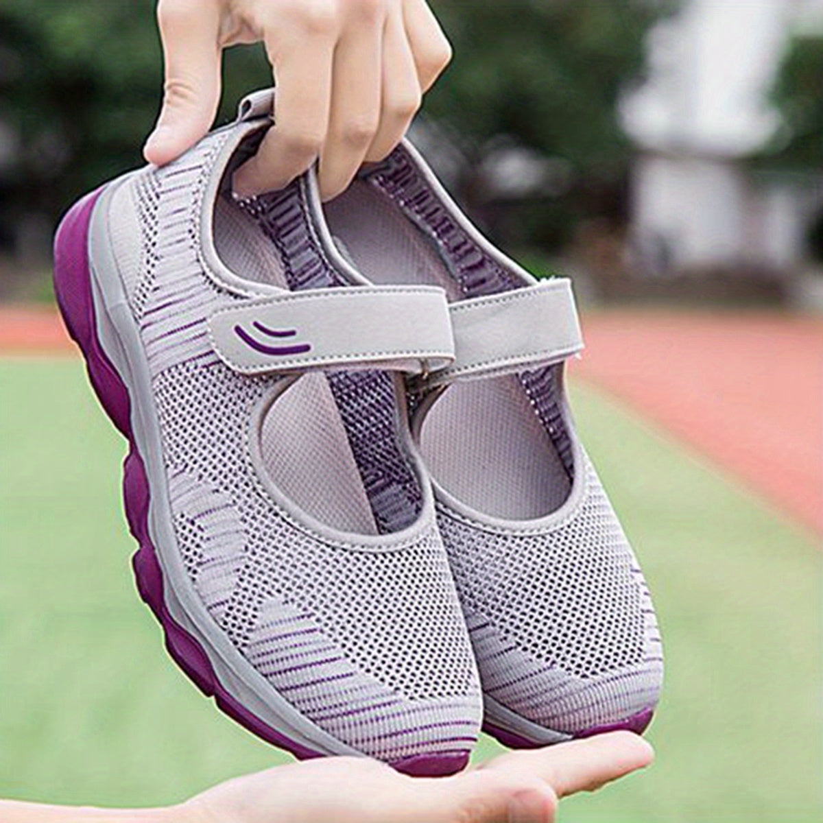 Women's Breathable Knit Sneakers Casual Hook & Loop Outdoor Shoes