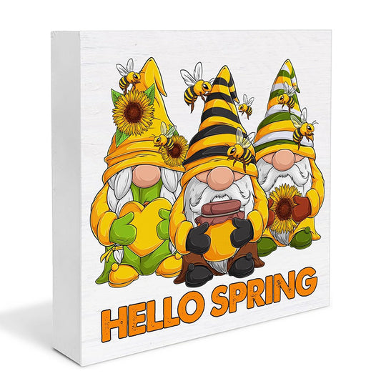 Hello Spring Gnomes Bees PVC Sign Yellow Decor Home Kitchen Party Decoration