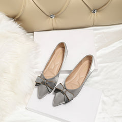 Women's Bowknot Ballet Flats Pointed Toe Satin Slip On Shoes