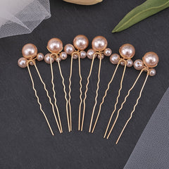 6pcs Pearl Hair Comb Bridal Hairpin Golden Wedding Jewelry