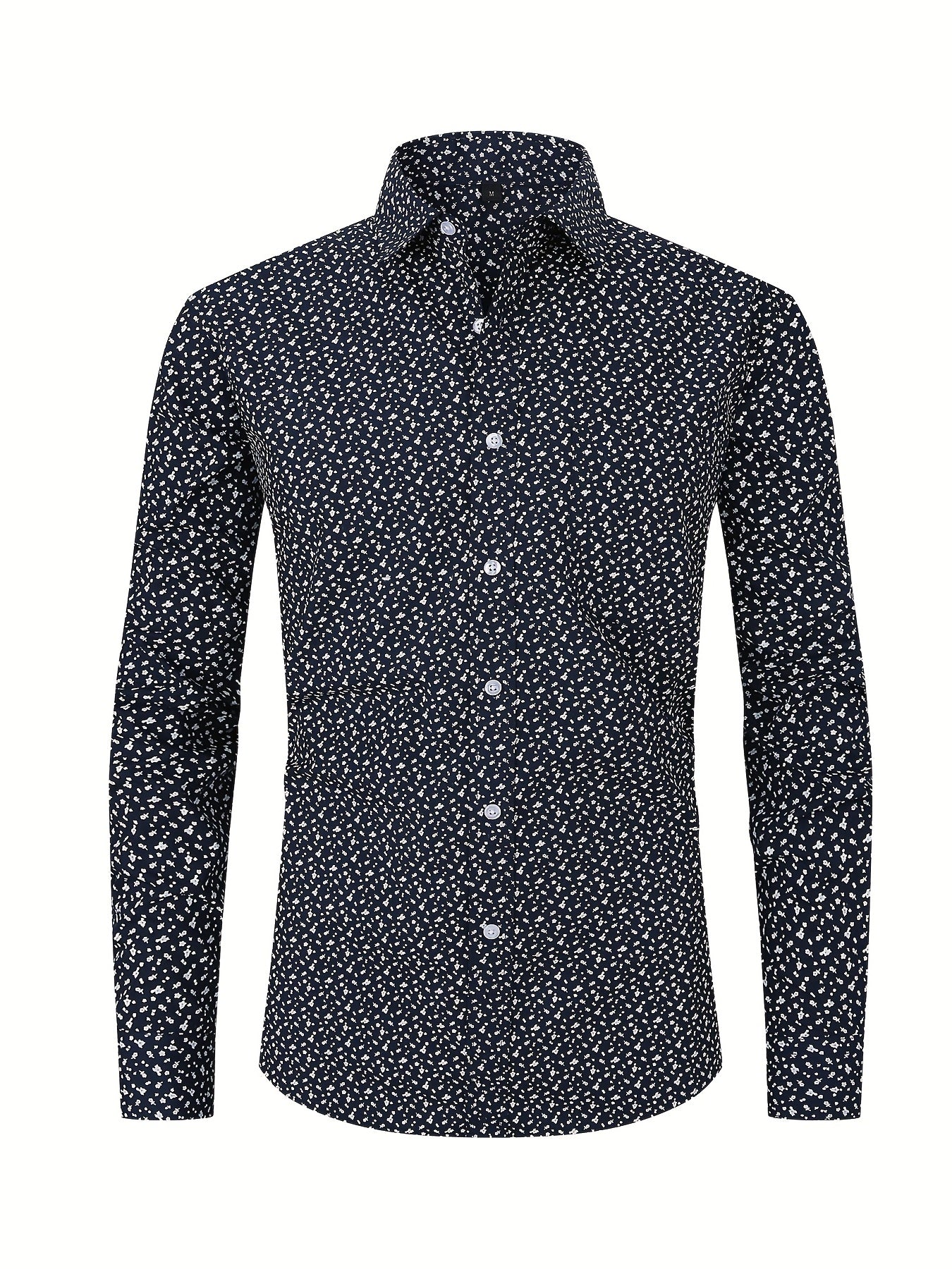 Men's Flower Print Formal Button Up Shirt with Chest Pocket