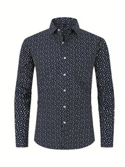 Men's Flower Print Formal Button Up Shirt with Chest Pocket