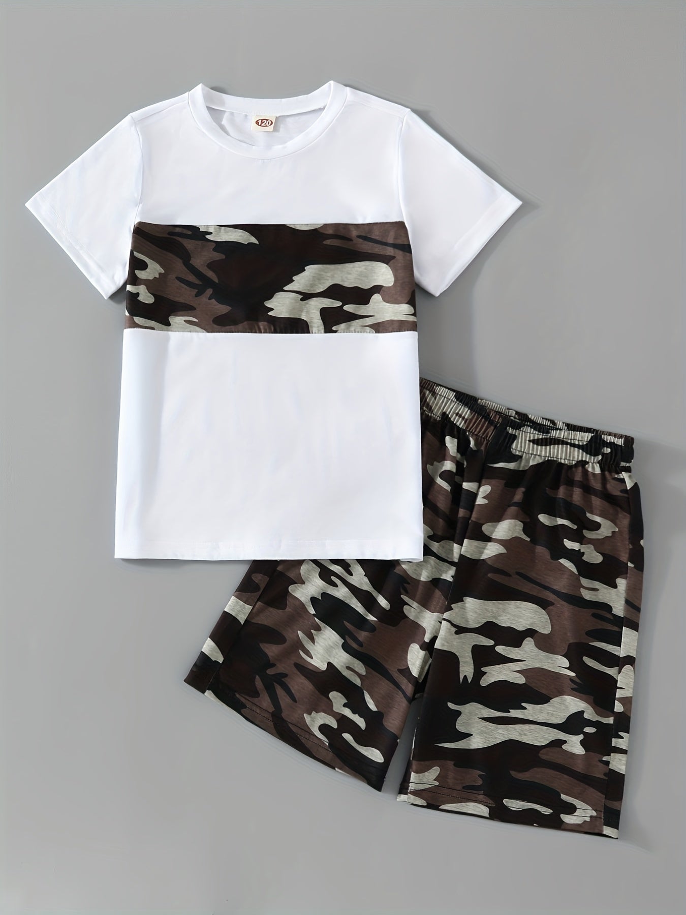 Boy's Camo Casual Outfit Round Neck T shirt & Shorts