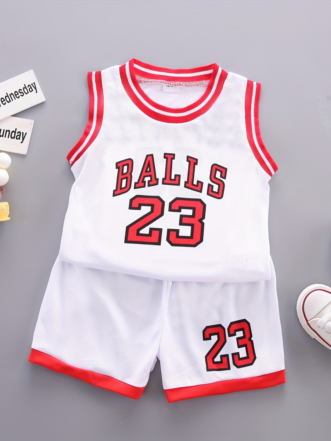 Boys Basketball Number Graphic Tank Top & Shorts Set for Summer