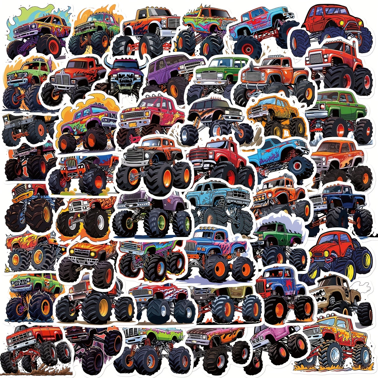 50pcs Monster Truck Series Waterproof Graffiti Stickers DIY Sticker Pack
