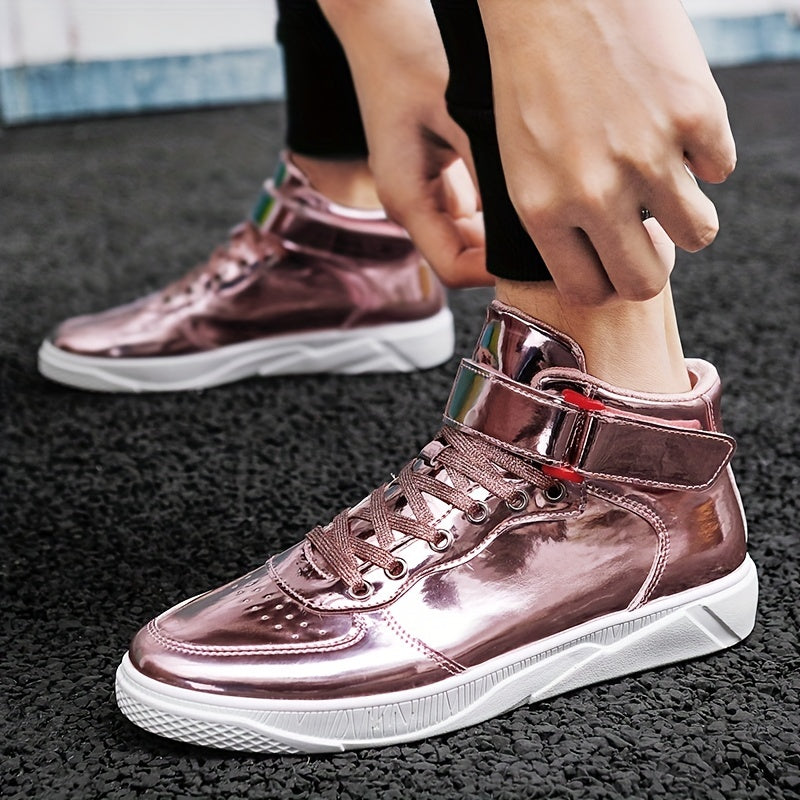 Men's High Top Lace-up Sneakers with Hook and Loop Fastener