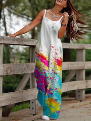 Graffiti Print Wide Leg Jumpsuit Spaghetti Strap Sleeveless