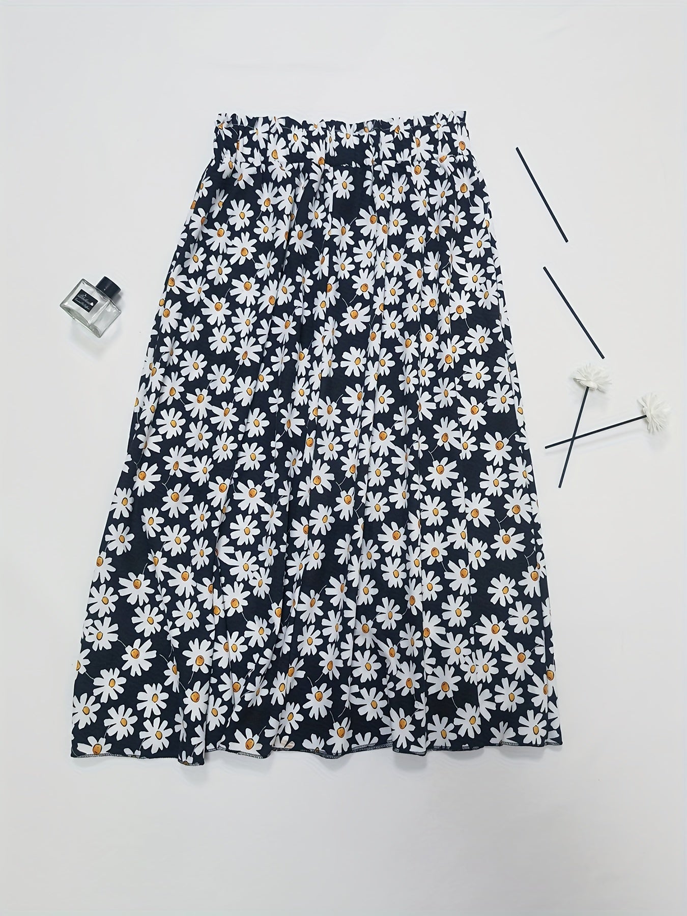 Daisy Print Skirt Elastic Waist Casual Skirt Women's Clothing