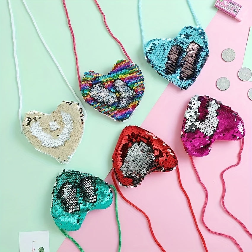 Kids Sequin Heart Crossbody Bag Coin Purse for Girls