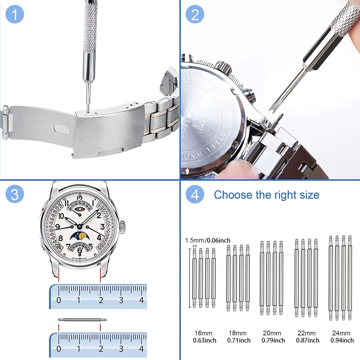 Watch Band Strap Link Pins Remover Tool Set with 6 Tips Replacement
