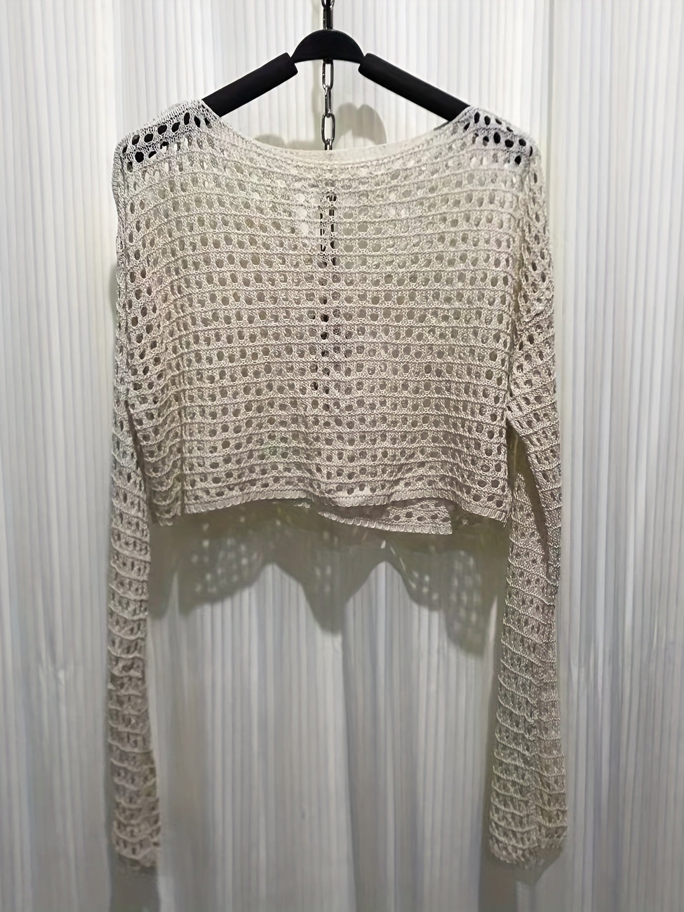 Crochet Knitted Long Sleeve Crop Top for Summer & Spring