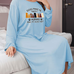 Women's Casual Lounge Dress Puppy & Letter Graphic Tee