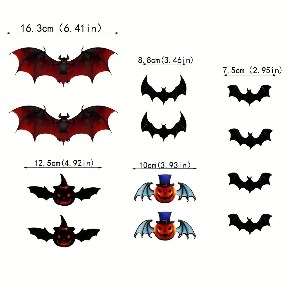 12pcs Halloween Pumpkin Wall Sticker & 3D Bat Decoration