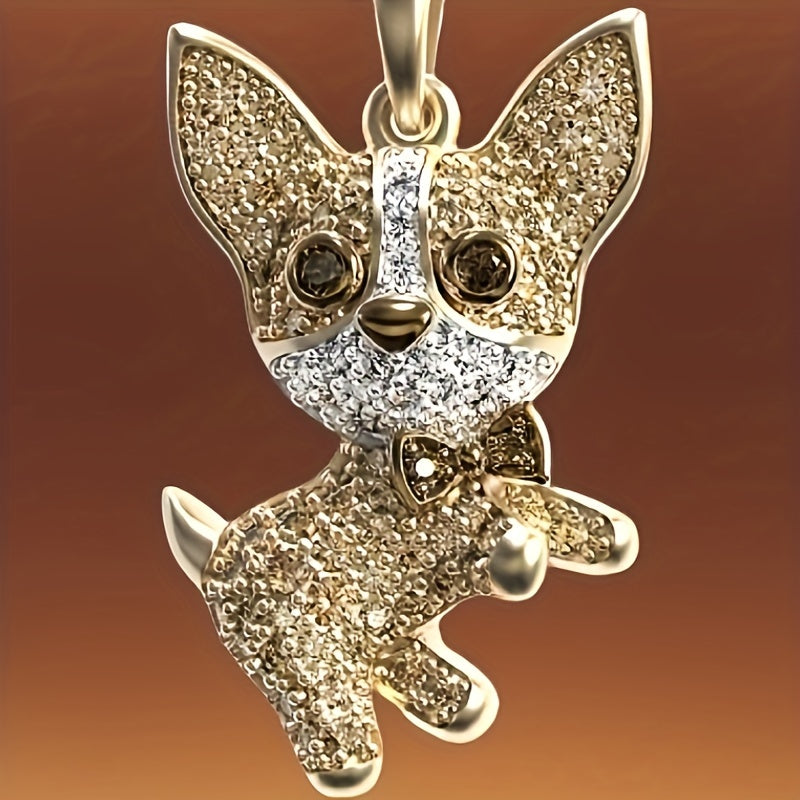 Dog Pattern Pendant Necklace Rhinestone Decor
