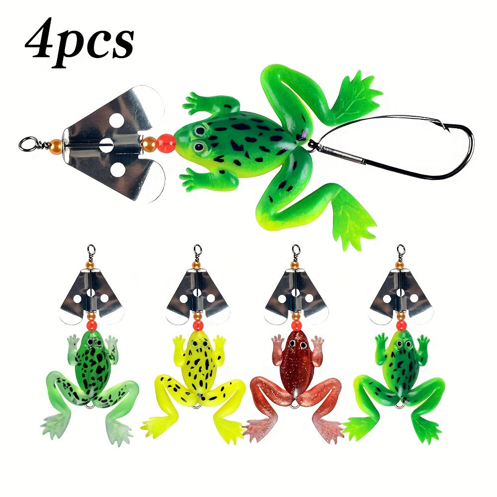4pcs Silicone Frog Soft Lure 4.33in 6.5g for Pike Catfish Salmon Fishing