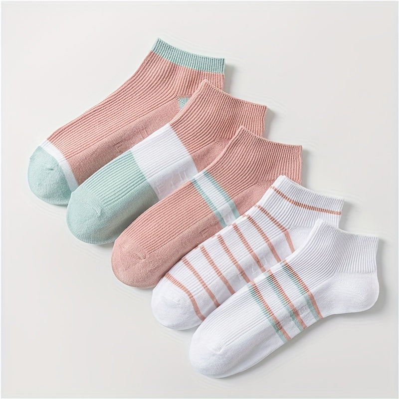 5 Pairs Striped Crew Short Socks Women's Stockings