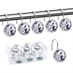 12pcs Round Acrylic Rhinestone Shower Curtain Hooks