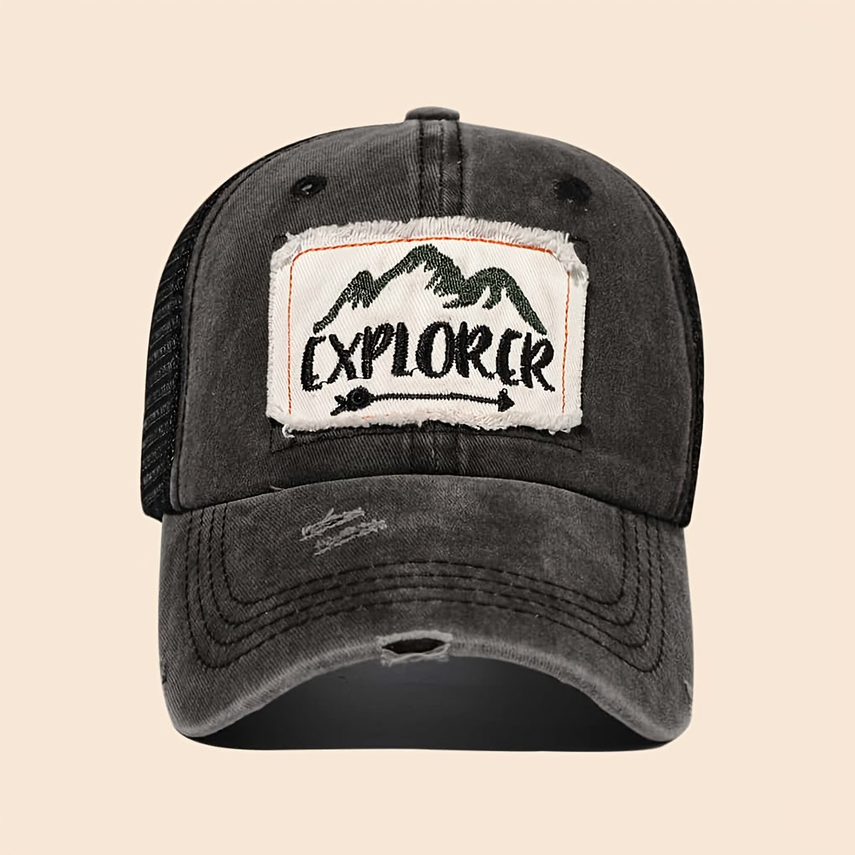 Mountain Pattern Patch Baseball Cap Washed Distressed Trucker Hat