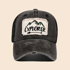 Mountain Pattern Patch Baseball Cap Washed Distressed Trucker Hat