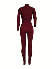 Casual Two Piece Set Zip Up Outerwear & High Waist Workout Pants