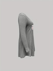 Cat Print Long Sleeve Nightdress Round Neck High Stretch Sleep Dress