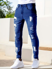 Men's Ripped Skinny Jeans Casual Street Style High Stretch Denim Pants