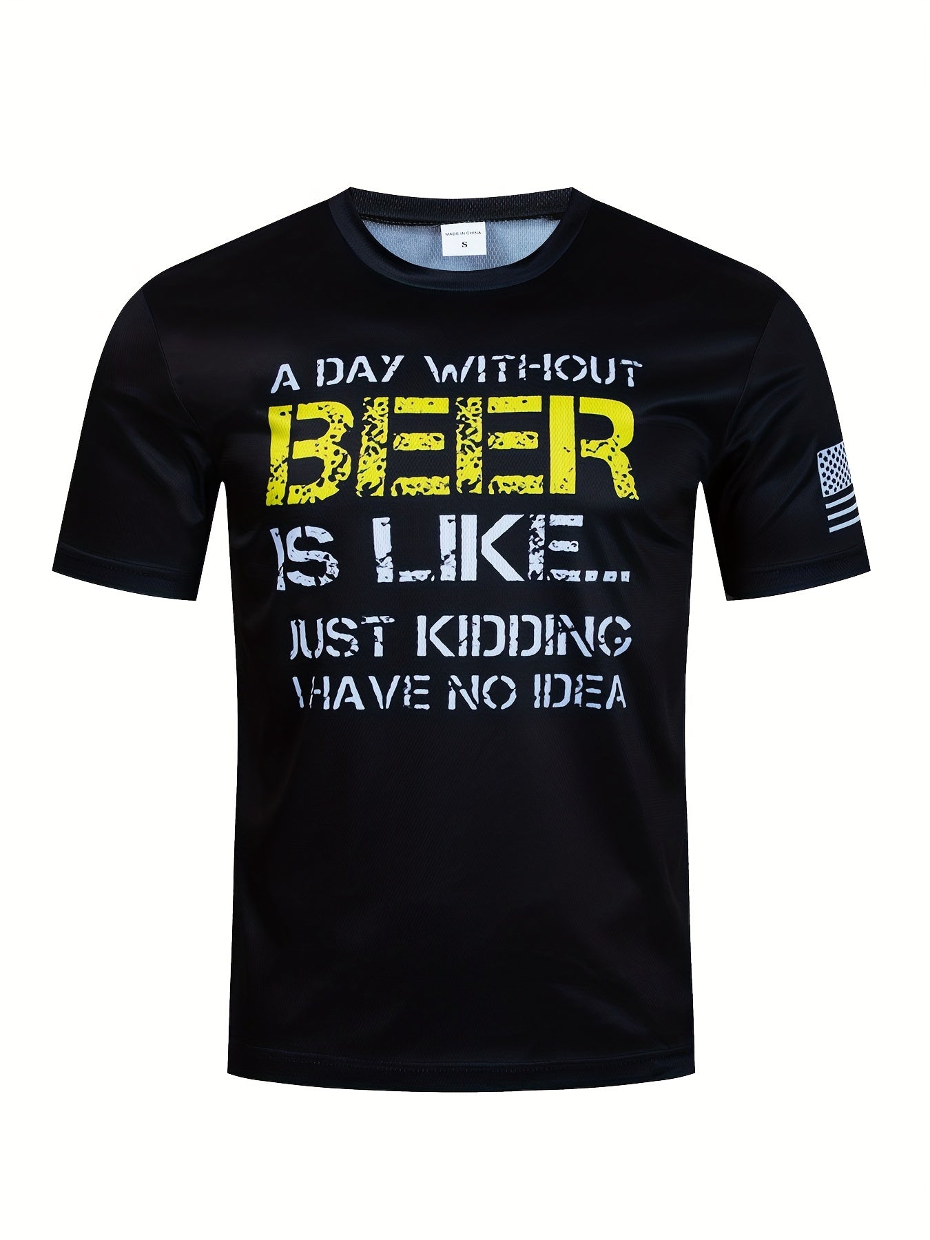 Men's Letter Print Sports T shirt Casual Stretch Round Neck Tee Shirt
