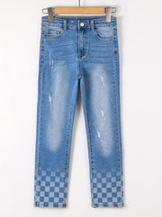 Girls Ripped Plaid Skinny Jeans