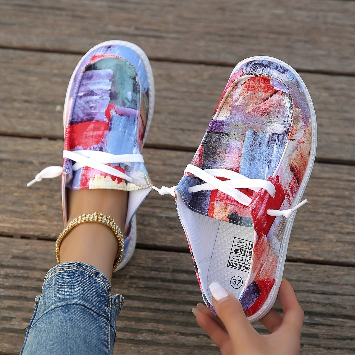 Women's Canvas Lace Up Outdoor Shoes Lightweight Walking Shoes