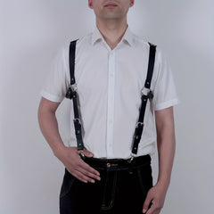 Men's Leather Suspenders Belt Shoulder Harness Adjustable Shoulder Strap
