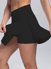 Plus Size Sports Skort Women's Solid High Waist Stretchy Mini Tennis Skirt