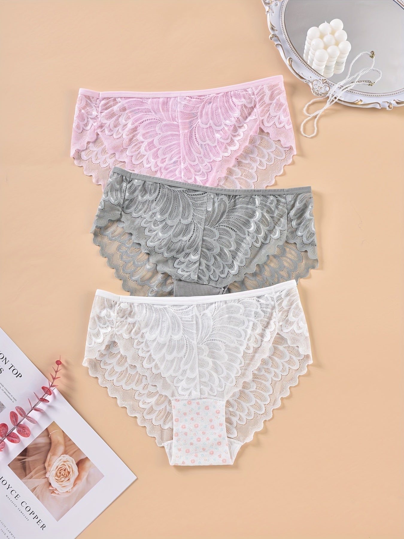 3 Pack Plus Size Graphic Lace Floral Print Panty Set