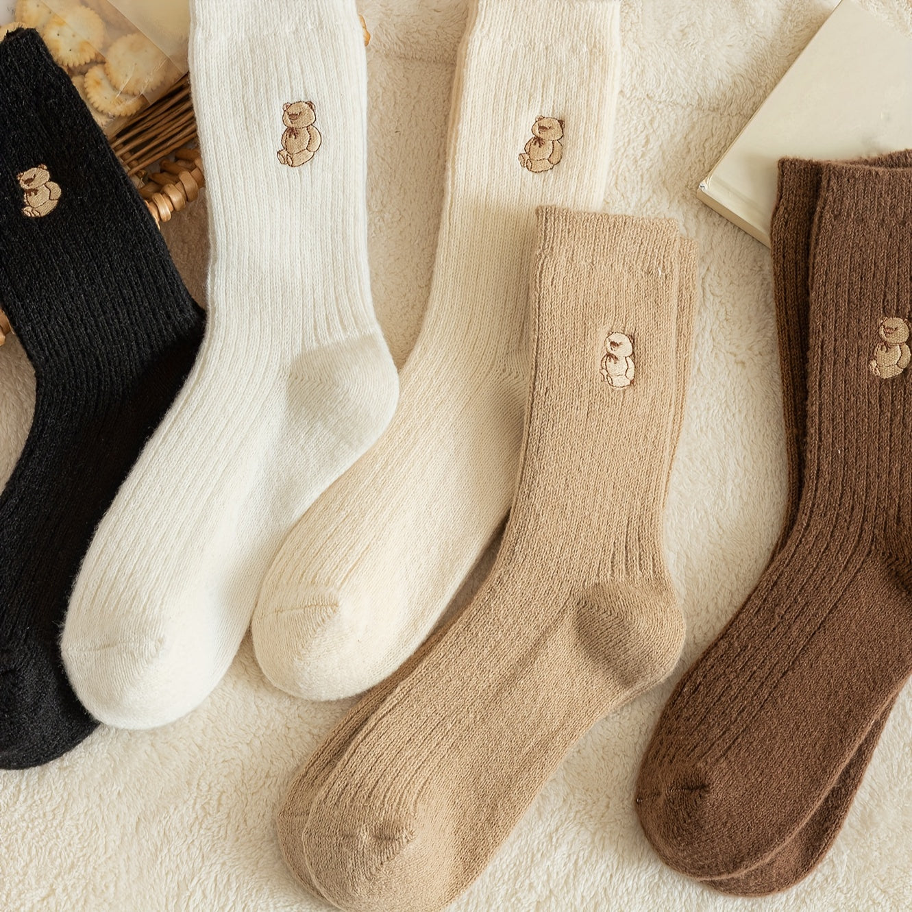 5 Pairs Cartoon Bear Print Women's Mid Tube Socks Stockings