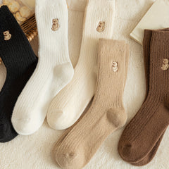 5 Pairs Cartoon Bear Print Women's Mid Tube Socks Stockings