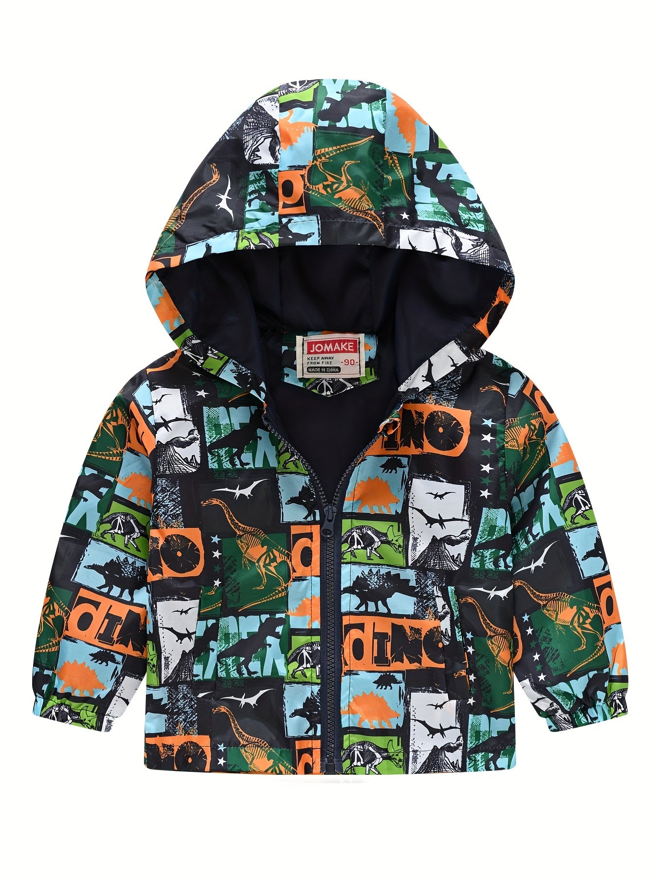 Kids Dino Print Zip Hoodie Cardigan Collar Jacket