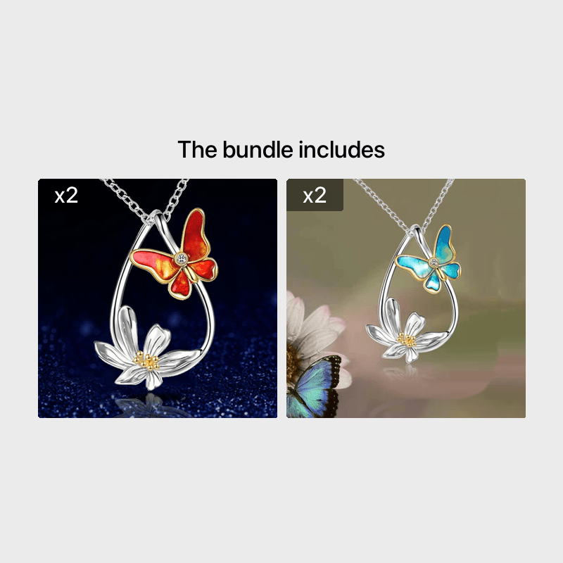 Butterfly & Flower Pendant Necklace Jewelry Gift for Girls
