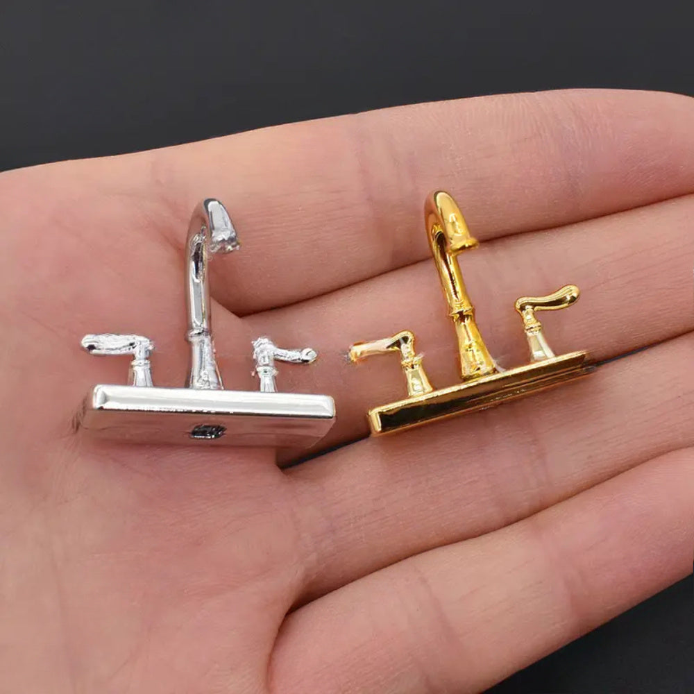 1:12 Dollhouse Kitchen/Bathroom Faucet Metal Finish Golden Silvery DIY M