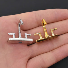 1:12 Dollhouse Kitchen/Bathroom Faucet Metal Finish Golden Silvery DIY M